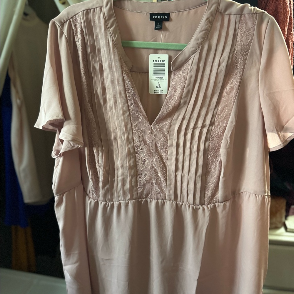 Torrid Peplum Georgette With Lace Trim And Pintucks Blouse